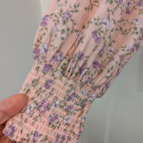 Vintage Nanette Lepore Pink Floral Womens Blouse Large Smocked Tassel Boho Y2K - Picture 7 of 10